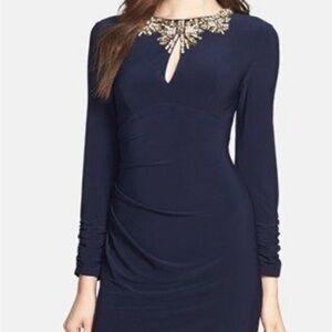 Vince Camuto Blue and Gold Long Sleeve Dress